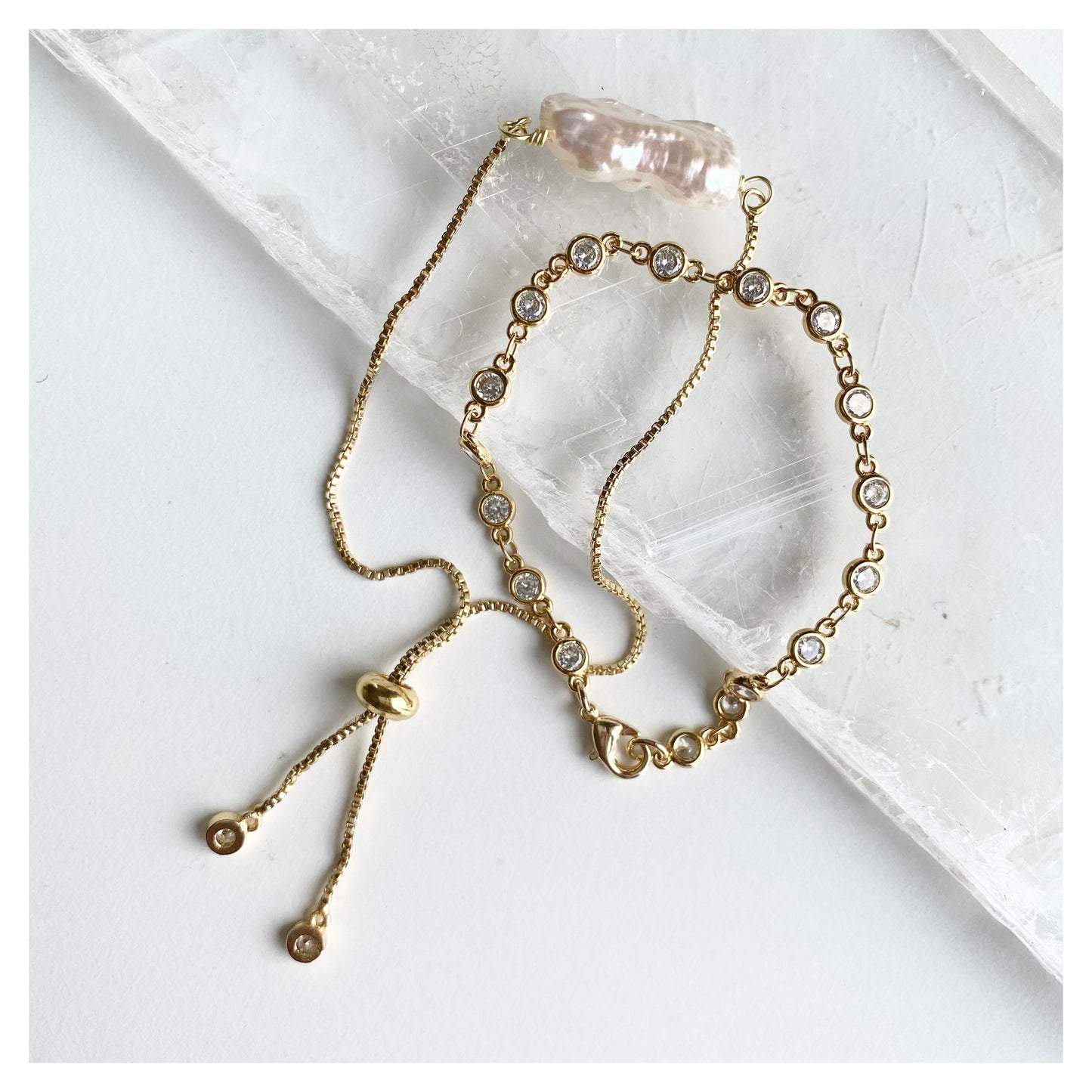 Pearl + Zircon Bracelet Set