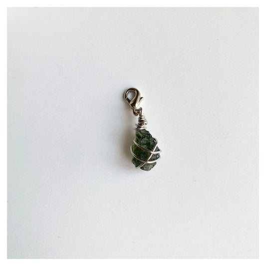 Moldavite Wire-wrapped Silver Charm