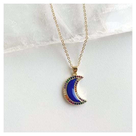 Blue Moon with Rainbow Zircon Necklace