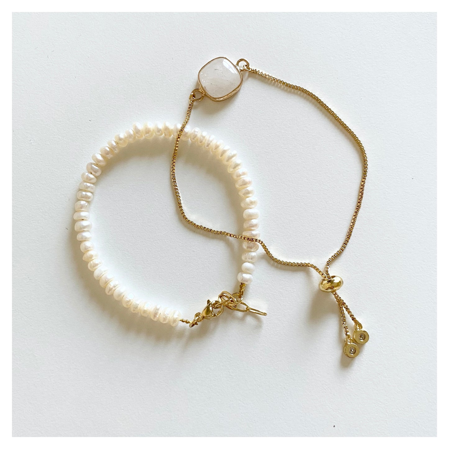 Pearl and Clear Quartz Bracelet Set