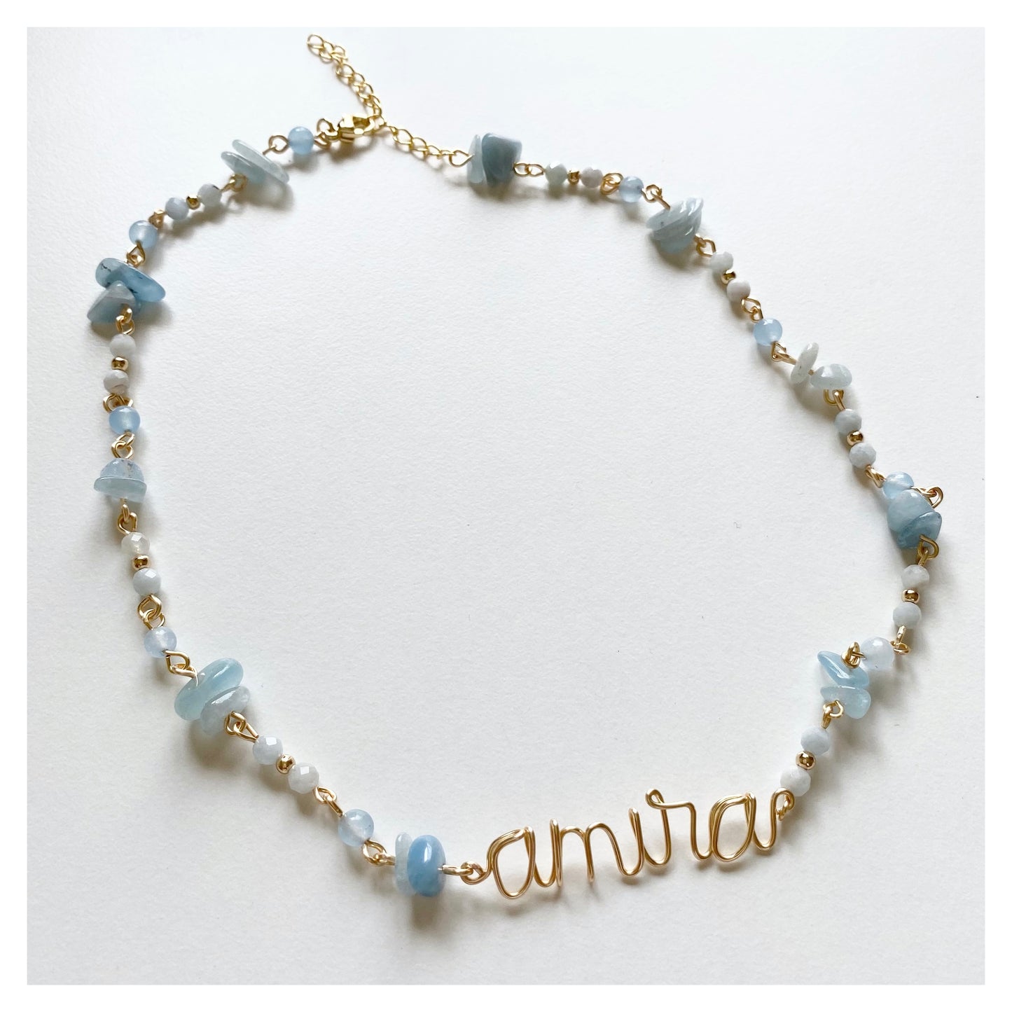 Bespoke Aquamarine + Wire Name Choker Necklace