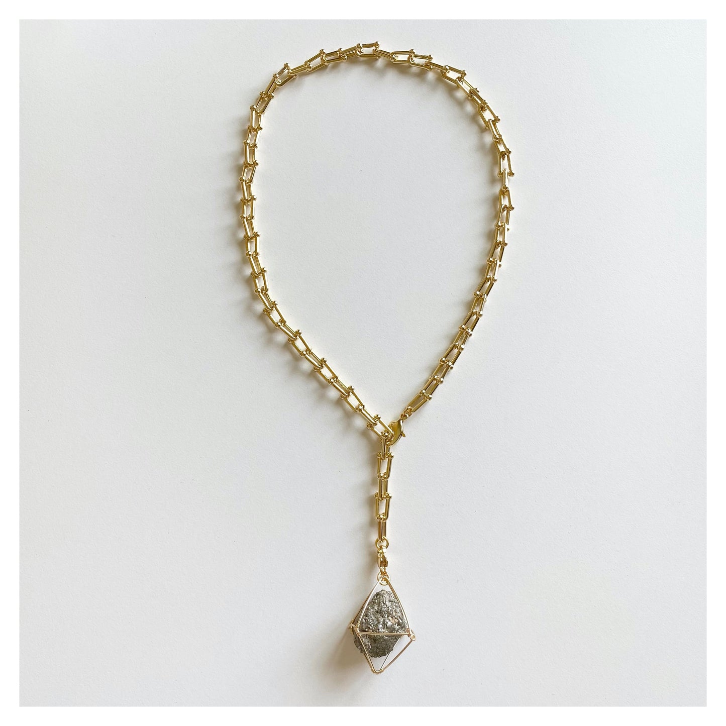 Wire-wrapped Pyrite Chunky Chain Necklace