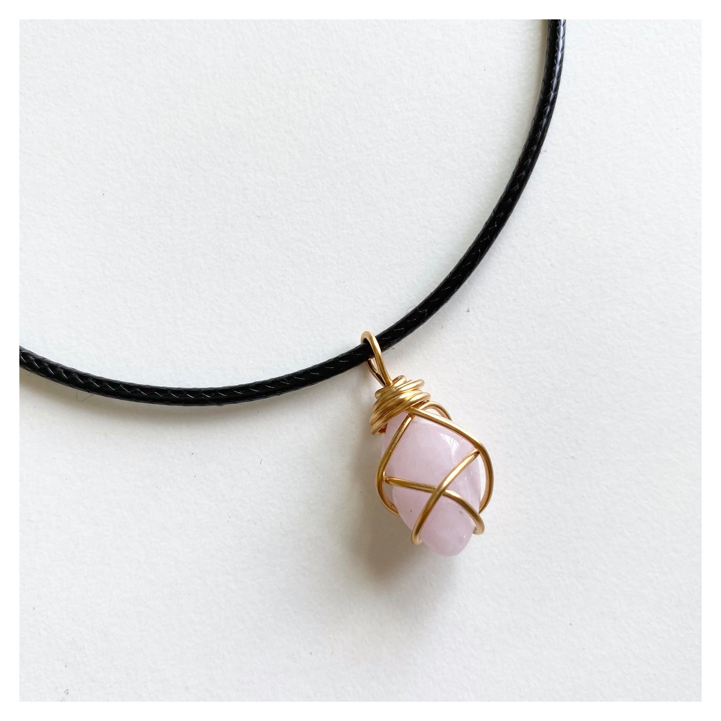 Wire-wrapped Kunzite with Black Cord Necklace