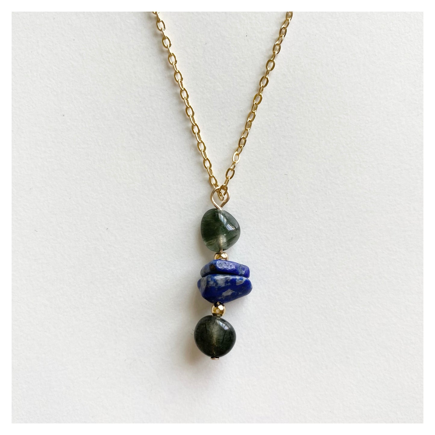 Lapis Lazuli + Green Rutilated Quartz Necklace