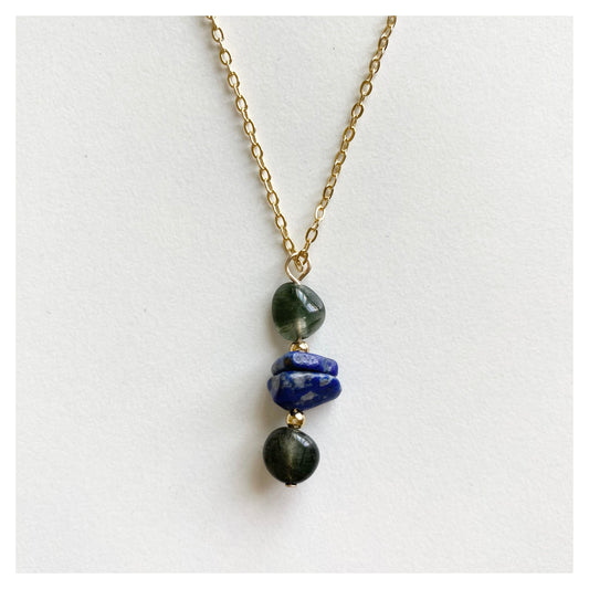 Lapis Lazuli + Green Rutilated Quartz Necklace