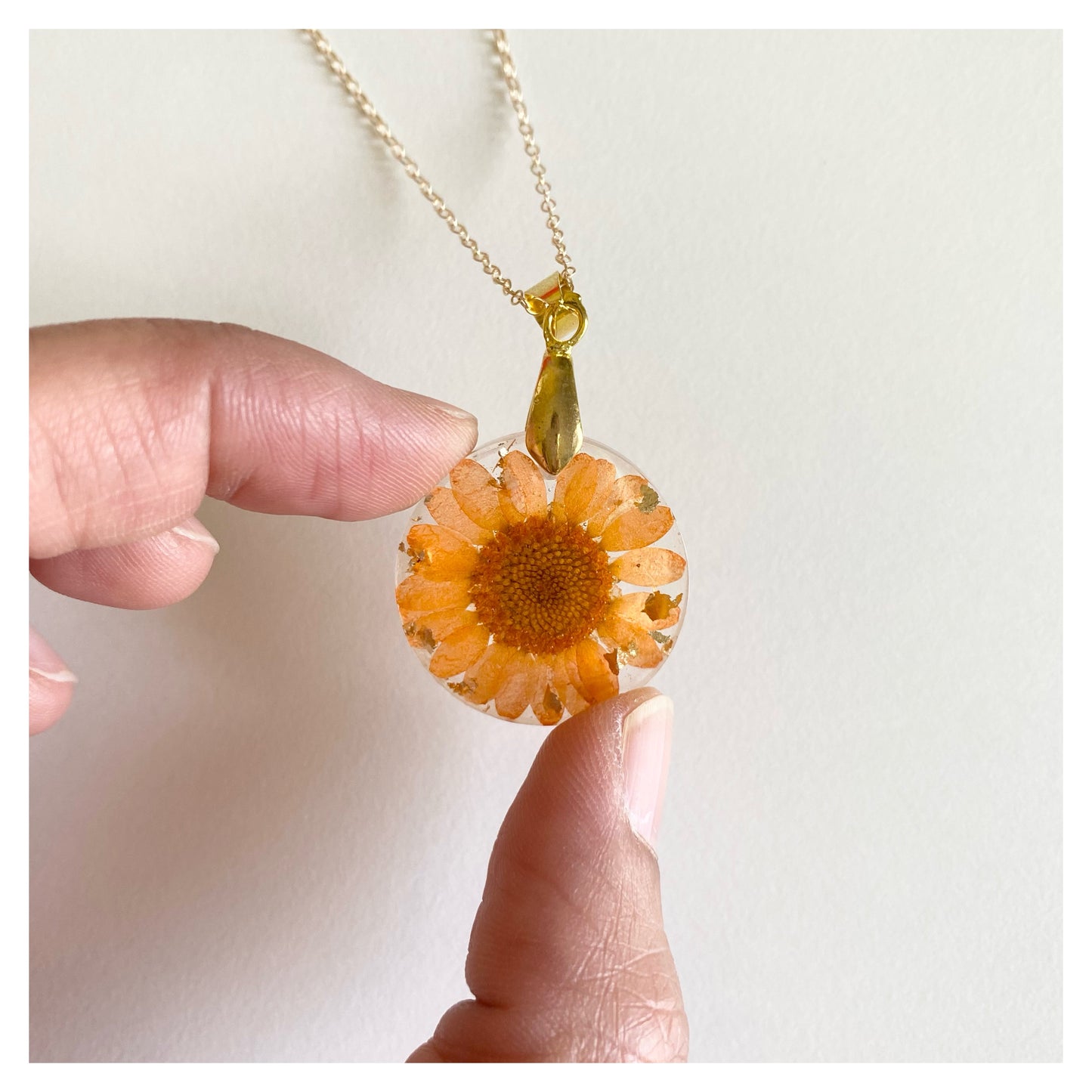 Orange Flower Round Resin Necklace