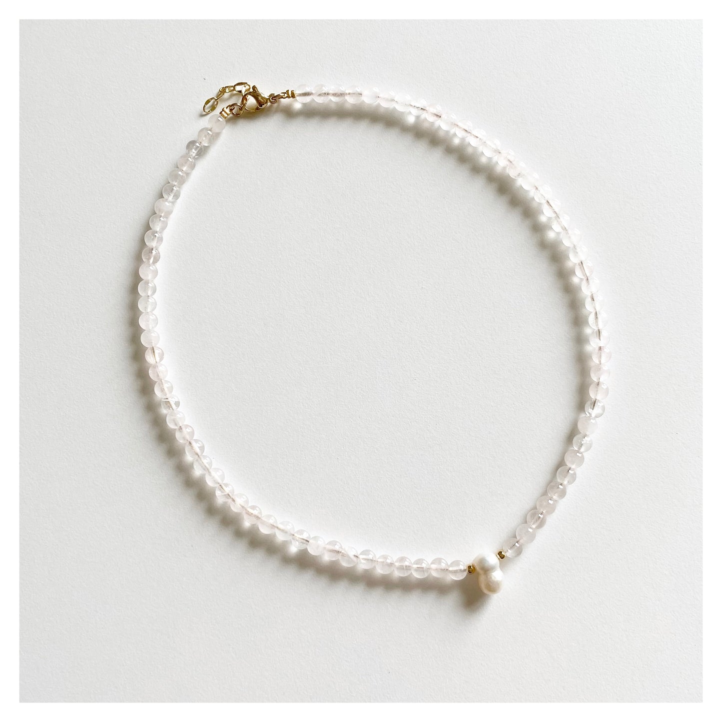 Rose Quartz + Pearl Bead Necklace
