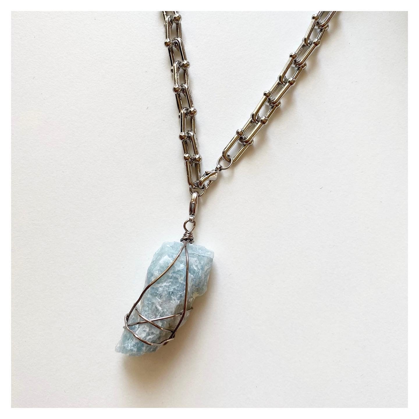 Wire-wrapped Aquamarine Silver Necklace