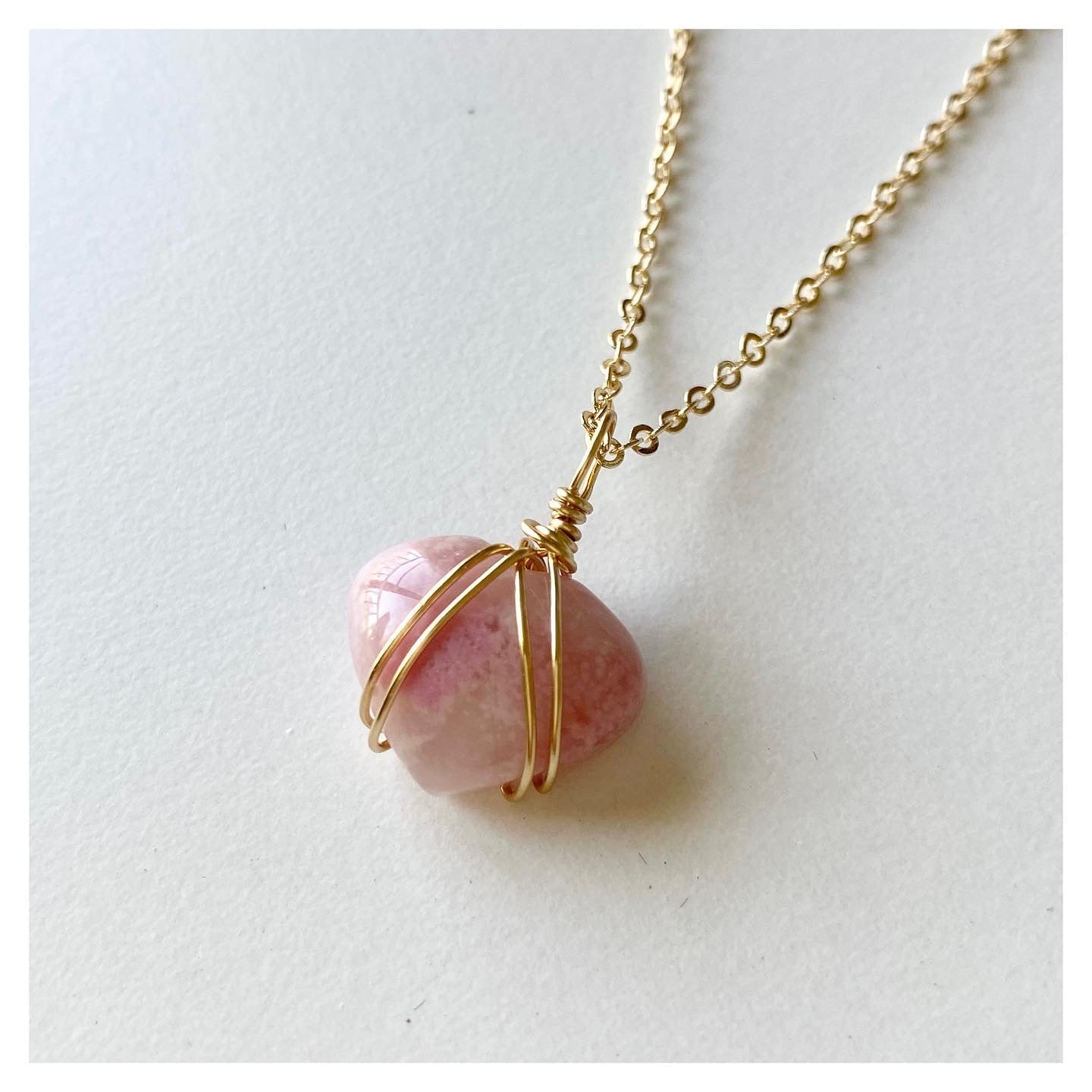 Wire-wrapped Rhodonite Heart Necklace