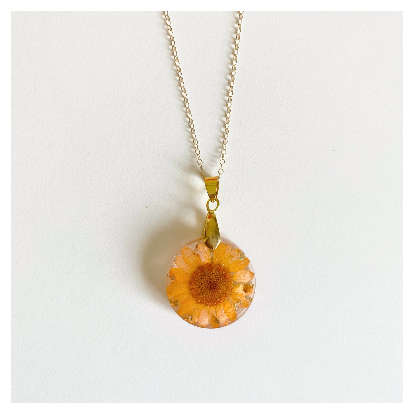 Orange Flower Round Resin Necklace