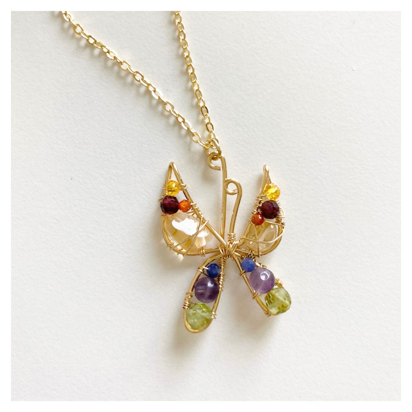 Rainbow Butterfly Wire-wrapped Necklace