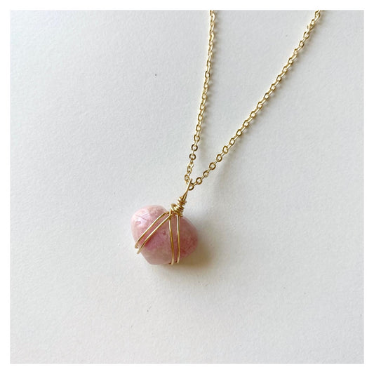 Wire-wrapped Rhodonite Heart Necklace