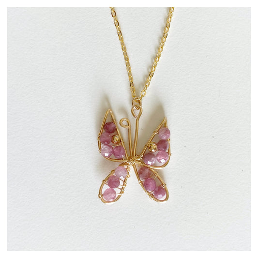Wire-wrapped Pink Tourmaline Butterfly Necklace