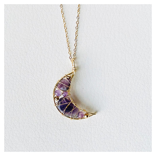 Wire-wrapped Amethyst Moon Necklace