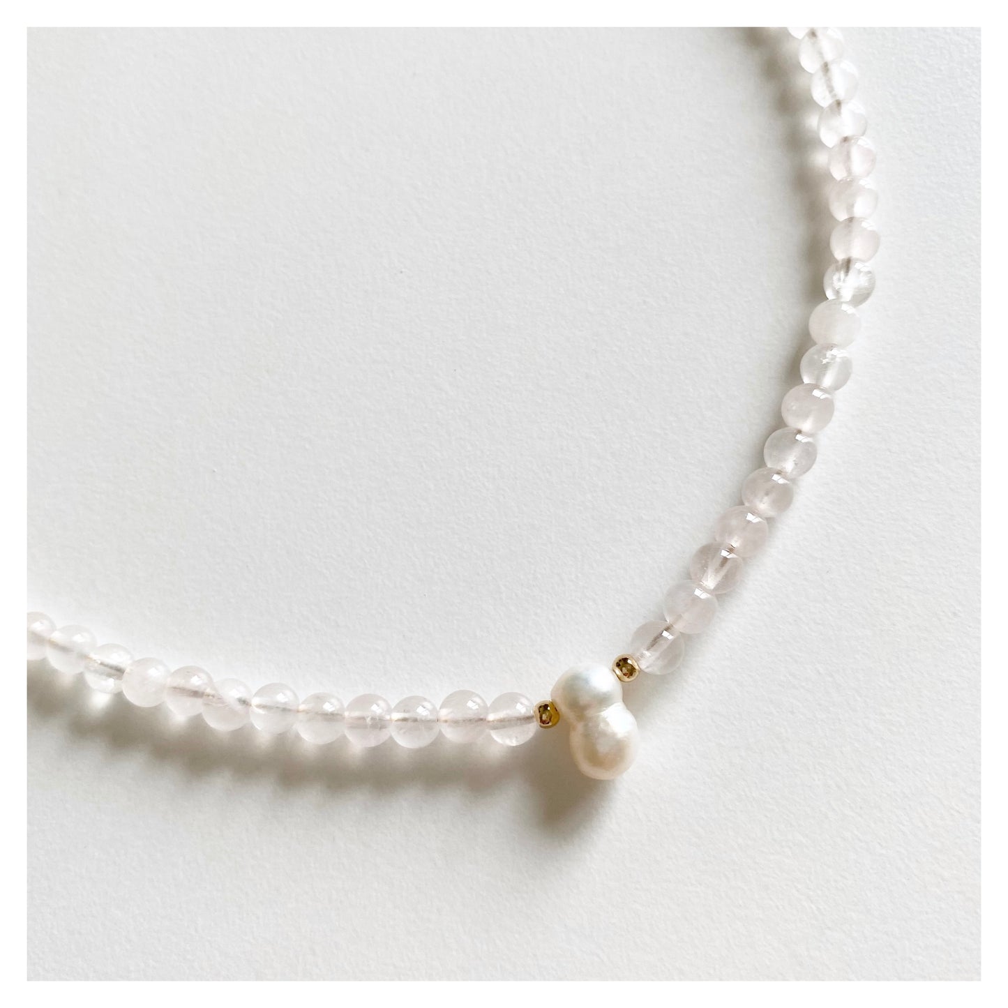 Rose Quartz + Pearl Bead Necklace