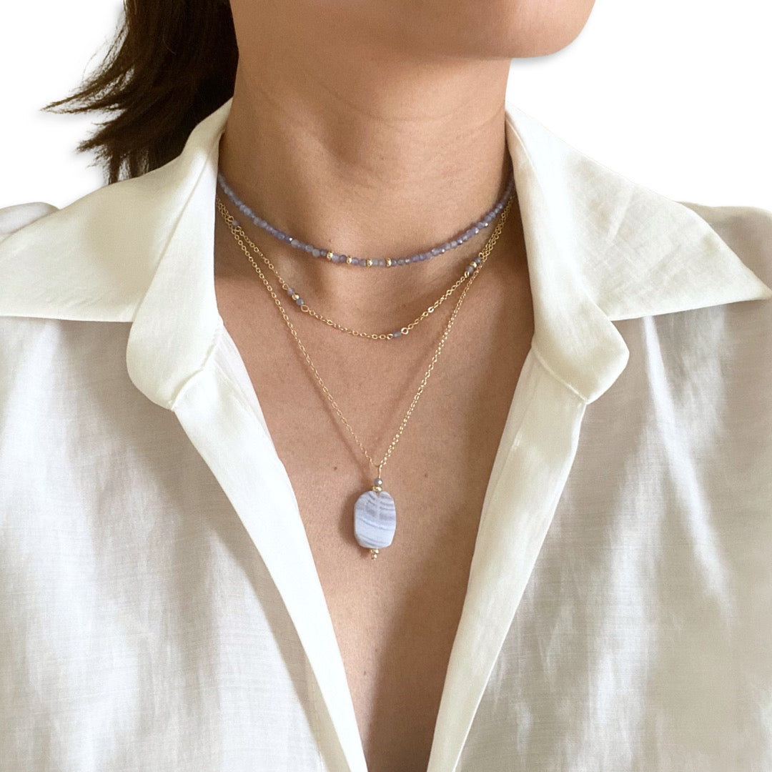 Blue Lace Agate + Tanzanite Necklace