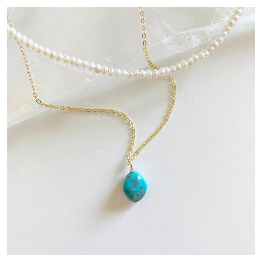 Turquoise + Mini Pearl Choker Necklace Set