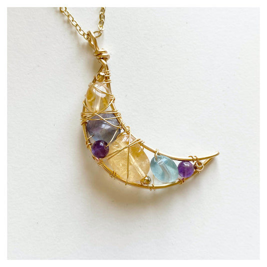 Citrine+Fluorite+Amethyst Moon Necklace