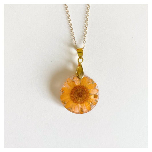 Orange Flower Round Resin Necklace