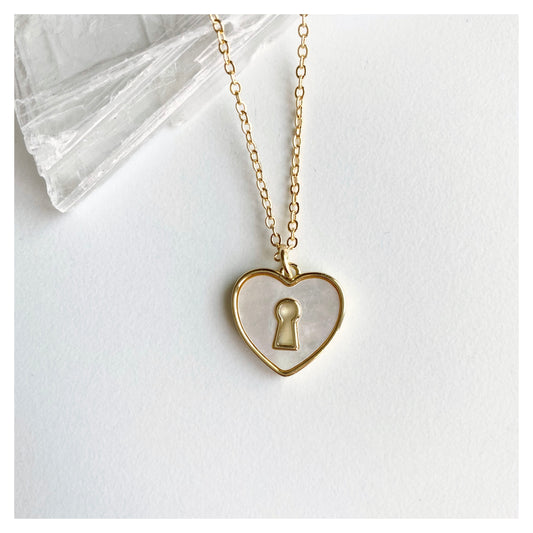 MOP Heart Keyhole Necklace