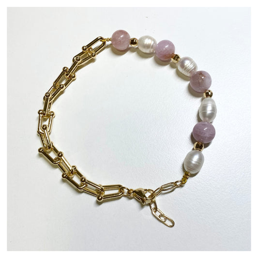 Rose Quartz + Pearl Chunky Chain Bracelet