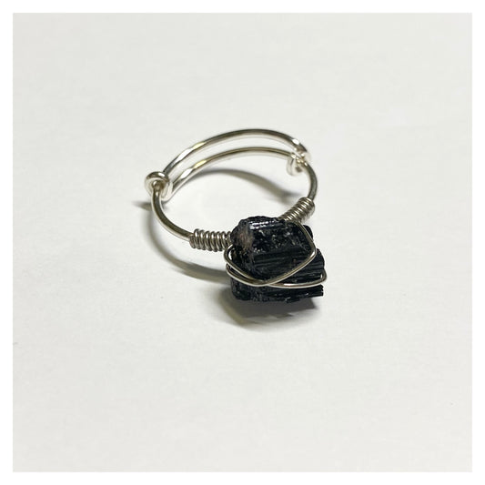 Raw Black Tourmaline Silver Ring