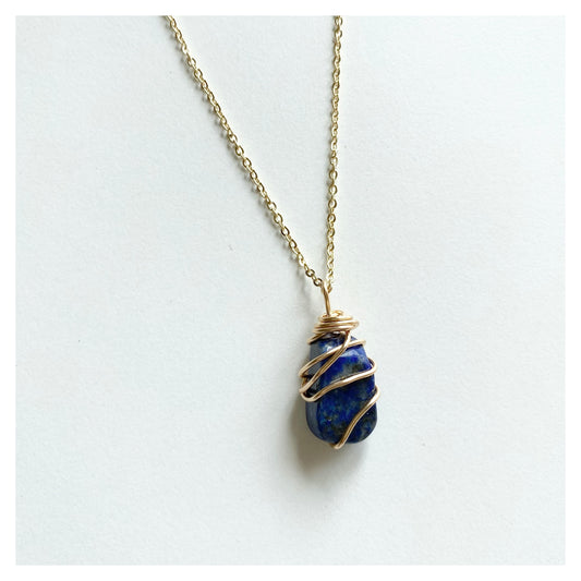 Wire-wrapped Lapis Lazuli Chip Necklace