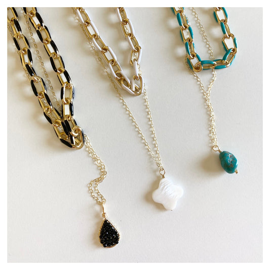 Colored Chain + Dainty Necklace Set