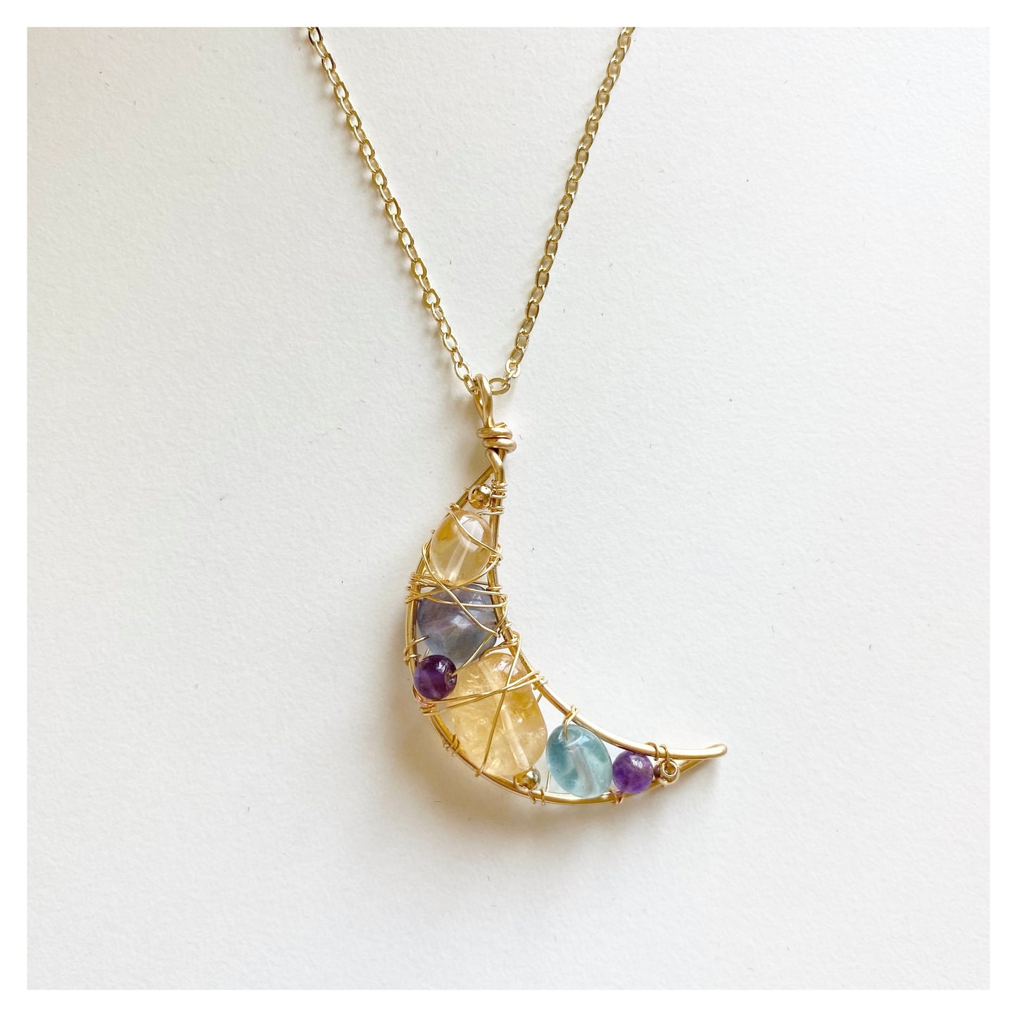 Citrine+Fluorite+Amethyst Moon Necklace