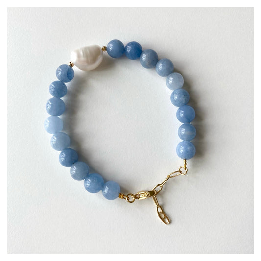 Aquamarine Beads with Pearl Bracelet